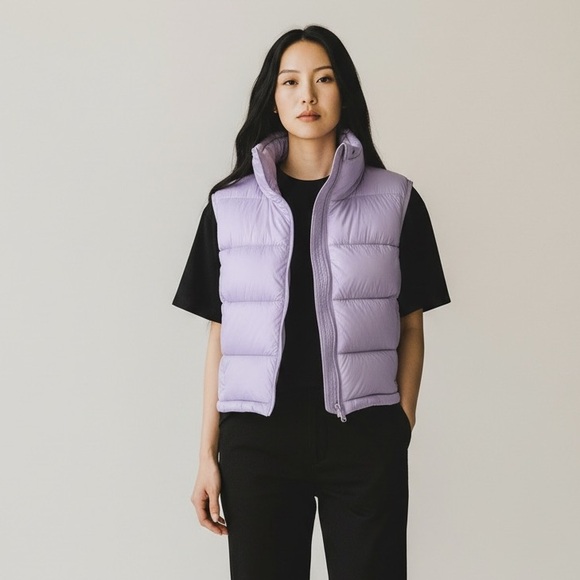 Zara Lavender Cropped Puffer Vest | Quilted Zip Front | Size Small - Picture 2 of 2
